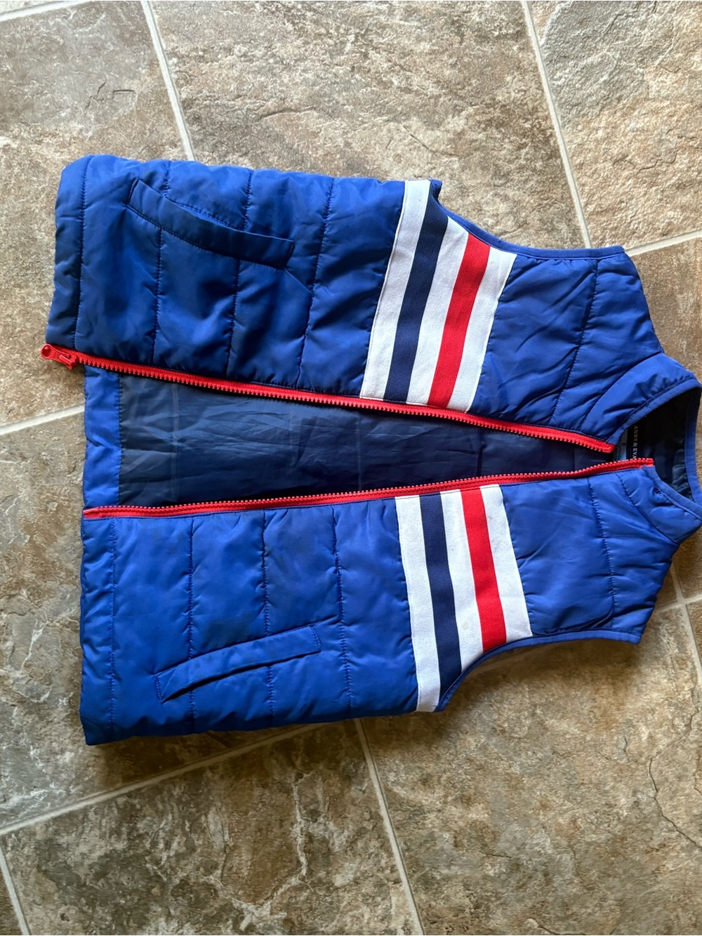 Andy & Evan Blue Puffer Vest with Red and White Stripes